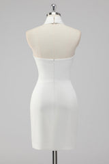 A-Line Halter Neck Satin Little White Graduation Dress