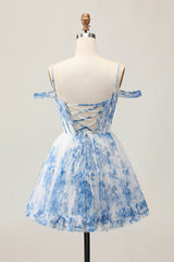 A-Line Cold Shoulder Corset Beaded Short Homecoming Dress with Pearls