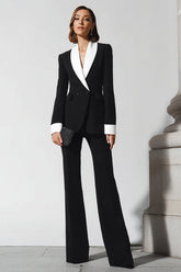 2 Piece Black Flare Leg Shawl Lapel Business Suits
