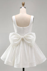 A Line Square Neck Sequins Short Homecoming Dress with Back Giant Bow
