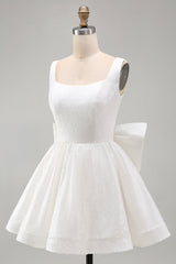 A Line Square Neck Sequins Short Homecoming Dress with Back Giant Bow