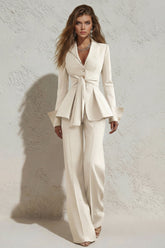 2 Piece Ivory Peak Lapel Slim Fit Women's Work Suits