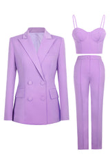 3-Piece Purple Peak Lapel Double Breasted Women Prom Suits
