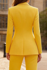 2 Piece Yellow Peak Lapel Single Breasted Women's Work Suits