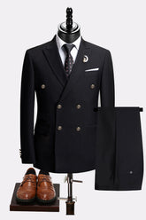 2-piece Black Peaked Lapel Double Breasted Men's Suits