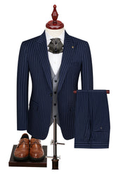 3 Piece Blue One Button Peak Lapel Men's Prom Suits