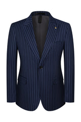 3 Piece Blue One Button Peak Lapel Men's Prom Suits