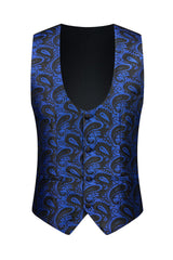 3 Piece Blue One Button Shawl Lapel Jacquard Men's Prom Suits