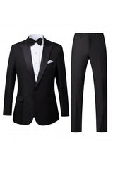 2 Piece Black One Button Peak Lapel Men's Prom Suits