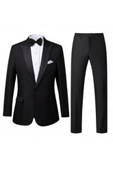2 Piece Black One Button Peak Lapel Men's Prom Suits