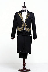2 Piece Black One Button Peak Lapel Men's Suits