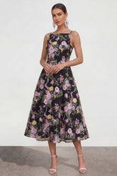 A Line Spaghetti Straps Midi Printed Multi Floral Dress