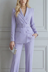 2 Piece Lilac Notched Lapel Double Breasted Slim Fit Prom Suits