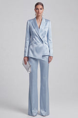 2 Piece Blue Peak Lapel Women Suits with Sleeves