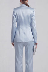 2 Piece Blue Peak Lapel Women Suits with Sleeves