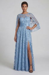 A Line Floral Long Sparkly Sky Blue Sequin Mother of the Bride Dress with Slit