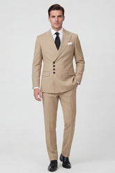 2 Piece Khaki Single Breasted Peak Lapel Men's Suits