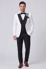 3 Piece Black One Button Peak Lapel Men's Prom Suits