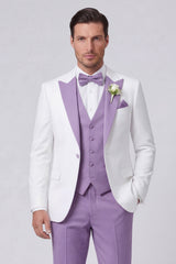 3 Piece Peak Lapel Sage One Button Men's Wedding Suits