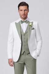 3 Piece Peak Lapel Sage One Button Men's Wedding Suits