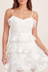 A-Line White Floral Tiered Mini Graduation Dress with Ruffles