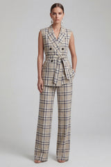 2-Piece Grey Grid Peak Lapel Double Breasted Women Suits