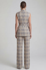 2-Piece Grey Grid Peak Lapel Double Breasted Women Suits