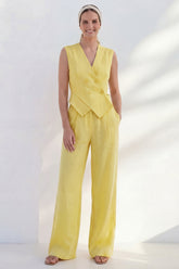 2 Piece Yellow Butter Shawl Lapel Double Breasted Business Suits with Pockets