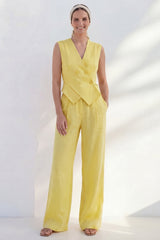 2 Piece Yellow Butter Shawl Lapel Double Breasted Business Suits with Pockets
