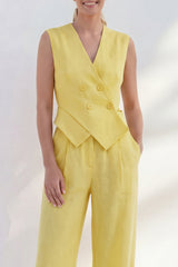 2 Piece Yellow Butter Shawl Lapel Double Breasted Business Suits with Pockets