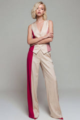 2 Piece ColorBlock Sleeveless Light Khaki Women Suits