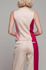 2 Piece ColorBlock Sleeveless Light Khaki Women Suits