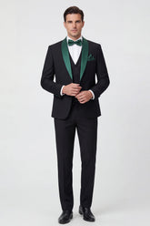 3 Piece Shawl Lapel Dark Green One Button Men's Prom Suits