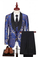 3 Piece Blue Shawl Lapel One Button Men's Wedding Suits