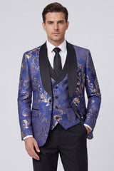3 Piece Blue Shawl Lapel One Button Men's Wedding Suits