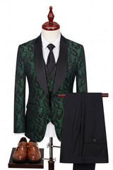 3 Piece Dark Green Shawl Lapel One Button Men's Prom Suits