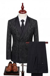 2 Piece Shawl Lapel Black Double Breasted Men's Wedding Suits