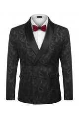 2 Piece Shawl Lapel Black Double Breasted Men's Wedding Suits