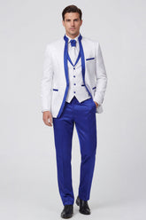3 Piece Royal Blue One Button Printed Men's Prom Suits