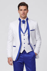 3 Piece Royal Blue One Button Printed Men's Prom Suits