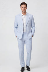 2 Piece Light Blue Peak Lapel Double Breasted Men's Party Suits