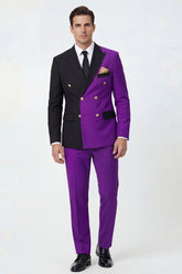 2 Piece Peak Lapel Double Breasted Purple Men's Prom Suits