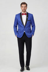 2 Piece Royal Blue Shawl Lapel One Button Printed Men's Prom Suits