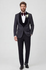 2 Piece Black Shawl Lapel One Button Men's Wedding Suits with Beading