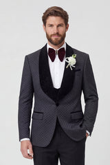 2 Piece Black Shawl Lapel One Button Men's Wedding Suits with Beading