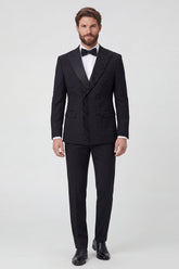 2 Piece Black Peak Lapel Double Breasted Men's Prom Suits with Beading