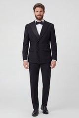 2 Piece Black Peak Lapel Double Breasted Men's Prom Suits with Beading