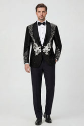2 Piece Black Shawl Lapel One Button Beaded Men's Wedding Suits