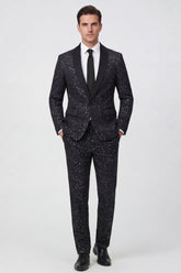 2 Piece Black One Button Shawl Lapel Glitter Men's Suits