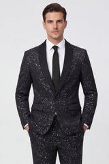 2 Piece Black One Button Shawl Lapel Glitter Men's Suits
